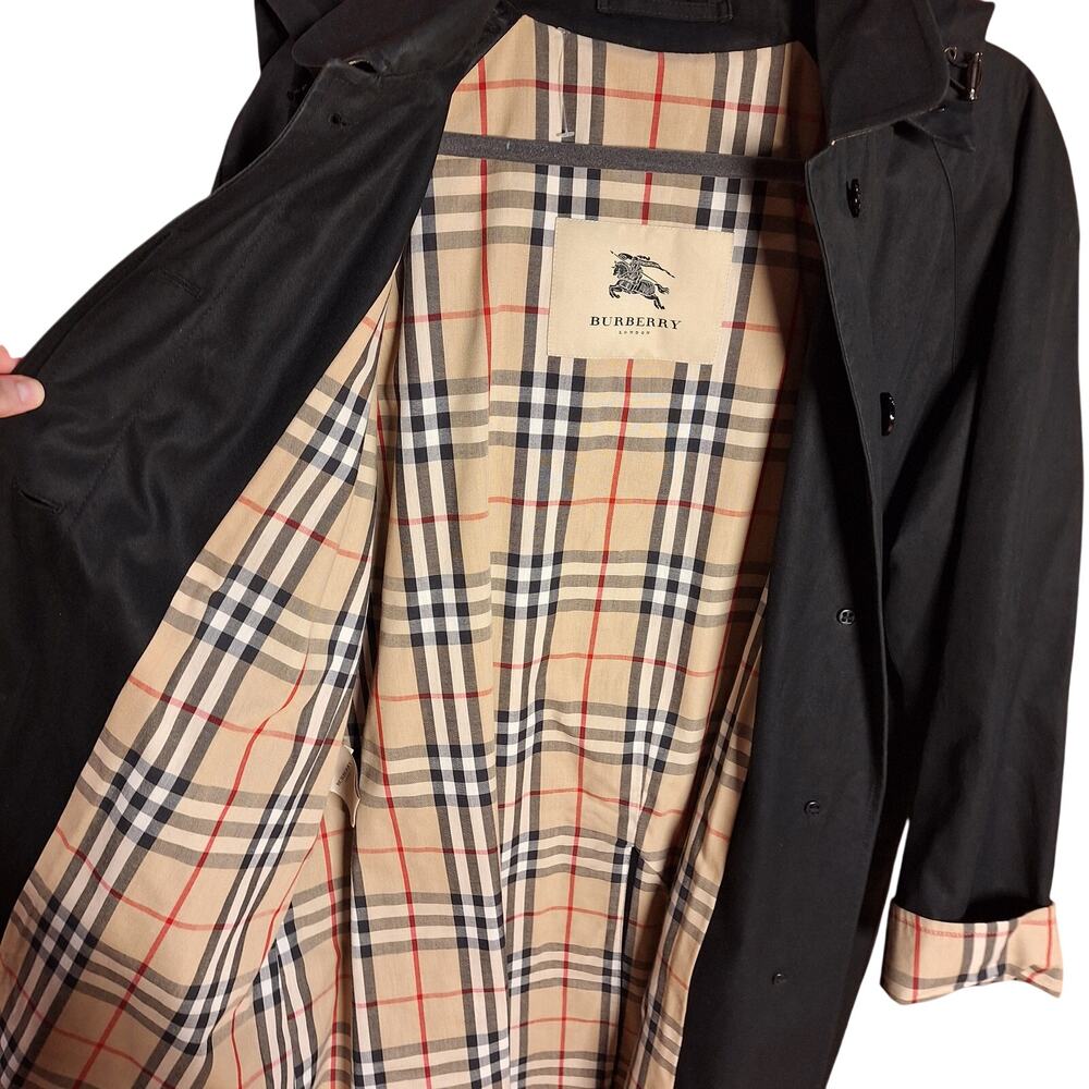 Burberry Carmen Trench coat Black canvas nova check plaid interior button down - Picture 3 of 16